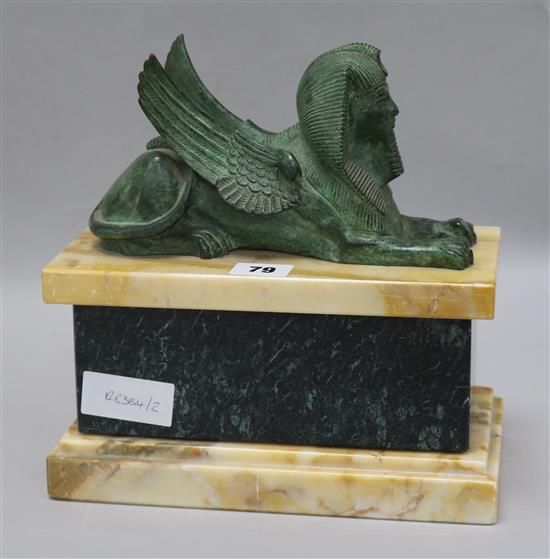 A Sphinx on marble base width 25cm height 25cm